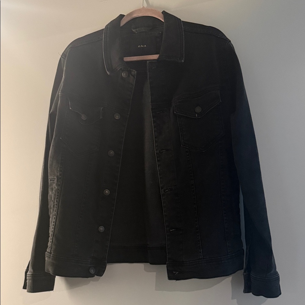 Zara Black Button-Front Denim Jacket